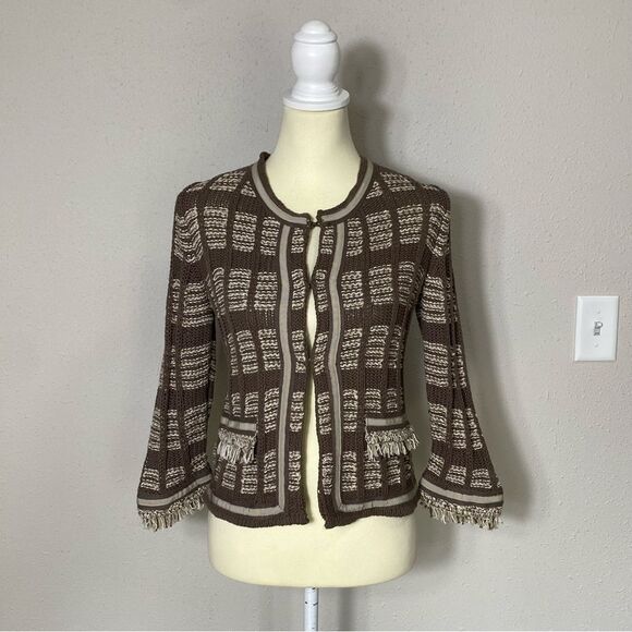 Chico's Chunky Knit Bell Sleeve Hook Front Fringe Cardigan Women's Size XS - Picture 15 of 16